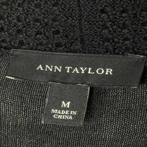 Ann Taylor Womens Open Front Cardigan Medium Black Knit Merino Wool Blend Office - Picture 3 of 9